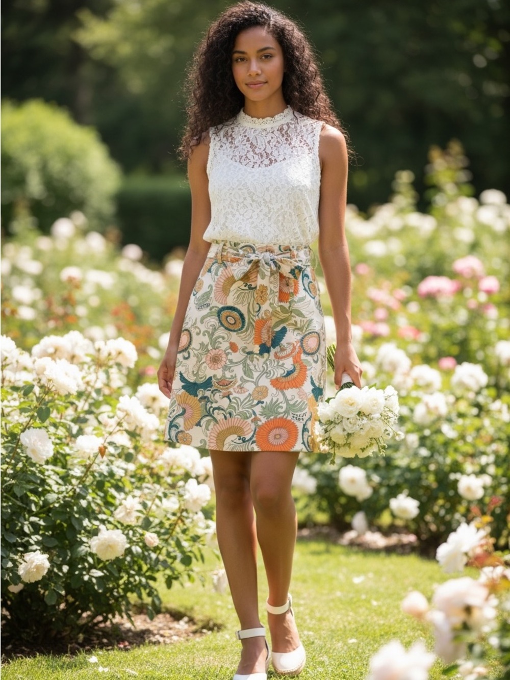 Crew Floral Print Pleated Skirt Size 10 Retro Boho Garden A-Line